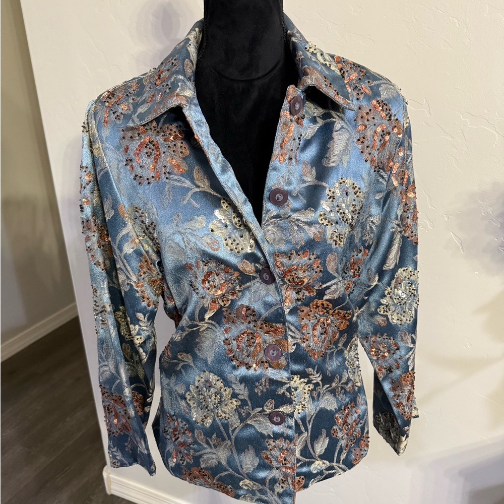 Vintage Blutique Floral Embellished Button-Up Jacket. Size Large
